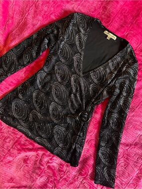 Y2K Vintage ‘notations’ Black Velour Sparkly Party Blouse